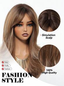 棕色高光渐变浪漫 22 英寸长波浪发带刘海合成假发，适合女性日常使用派对度假节日自然浪漫性感优雅简约休闲万圣节圣诞节角色扮演耐热假发角色扮演派对假发，适合时尚女性日常学校穿着