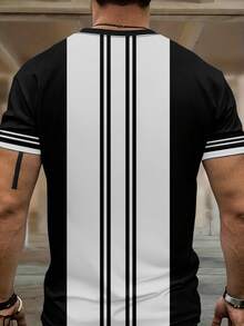 男士条纹印花舒适柔软短袖睡衣套装 - 彩色 - 查看 5