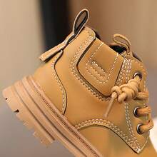 1 Par De Botines De Media Bota Para Niños, Diseño Ergonómico Con Cremallera Y Cordones, Suela Blanda Que Acompaña El Pie, Antideslizante, Perfectos Para Cole, Paseos Y Actividades De Otoño E Invierno - Amarillo - Ver 8