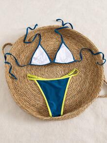 Bộ bikini hai mảnh kiểu dáng châu Âu và Mỹ mới nhất năm 2025 dành cho nữ, gợi cảm, cao cấp, phối màu nổi bật, gồm áo tam giác buộc dây phía trước và quần cạp chun điều chỉnh được, thích hợp cho kỳ nghỉ biển. - Nhiều màu - Xem 4