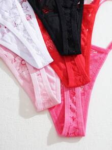 Set de 5 bragas tipo tanga de bikini de cintura baja, cómodas y con estilo romántico francés para mujeres