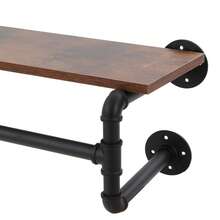 kangten Wall Coat Rack With Floating Shelf, Wall Mounted Clothes Shelf, Kitchen Shelf With Four Bases - Black - View 7