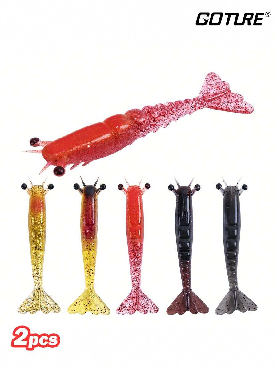 Goture 2pcs Submerged Iron Armored Shrimp Bionic Soft Shrimp Box Set Roady Soft Bait Freshwater Sea Fishing Bait