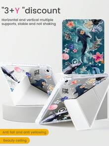 This Exquisite And Adorable Cartoon Marine Element Animal Protective Shockproof Case Features Patterns Of Sharks, Whales, Seashells, And Flowers. It Is Made Of Double-Sided Acrylic Crystal Clear Back Cover, Shock-Resistant And Durable, Suitable For 7th, 8th, And 10th Generation (10.2 Inch). It Has A Built-In Pen Slot, Supports Sleep/Wake Function, And Can Be Folded Into Multiple Stand Shapes. It Is An Ideal Choice For Holiday And New Year Gifts. - Multicolor - View 4