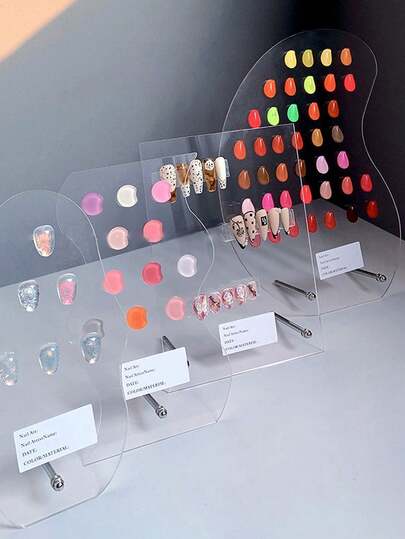 Japanese Style Nail Art Display Board, Nail Tip Holder, Acrylic Nail Art Sample Display Rack With Floral, Round, Cloud Patterns For Nail Polish, Gel Polish Color Swatch Display, Nail Salon Display Tool