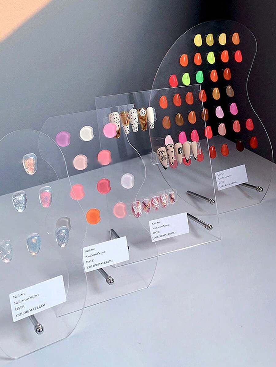 日式美甲展示板，甲片架，亚克力美甲样品展示架，花卉、圆形、云朵图案，适用于指甲油、凝胶指甲油色卡展示，美甲沙龙展示工具 - 彩色 - 查看 1