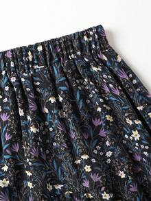 EARO Plus Size Women's Chiffon Floral Pleated A-Line Skirt, High Waist Loose Flattering Elegant Vacation & Everyday Wear, Spring/Autumn - màu đen - Xem 6