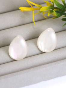 1 Pair Fashionable Minimalist Geometric C-Shape Pearl White Teardrop Earrings, Suitable For Beach, Party, Commute, Gift For Wife, Friend, Mother, All Season - White - View 10
