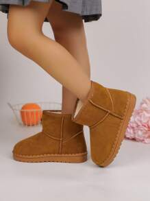 Winter New Kids Boots, Thickened Warm Fleece Snow Boots, Comfortable Warm Solid Color Simple Short Boots, Suitable For 3-12 Years Old Boys And Girls For Winter Outdoor, Daily, Holiday, Travel (Run Small, Suggest Ordering One Size Up)