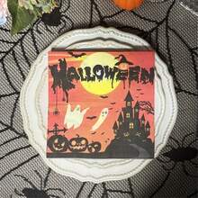 20 piezas de servilletas de papel coloridas para fiesta de Halloween, de 13*13 pulgadas, 2 capas, para restaurante y fiesta de hotel, con estampados de castillo, calabaza, murciélago, fantasma y telaraña, decoración para fiesta de Halloween, servilletas de papel desechables para Halloween