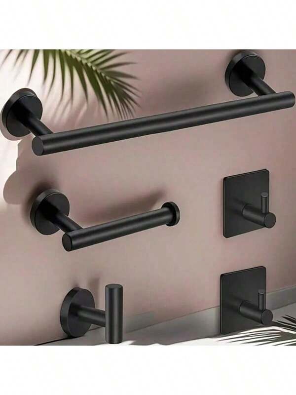 1 Set de 5 piezas Juego de accesorios de baño de acero inoxidable 304 mate montado en la pared con diseño redondo - Incluye toallero de mano de 16", portarrollos de papel higiénico, 3 ganchos para bata, kit de accesorios de baño, juego de baño, portarrollos de papel higiénico, juego de accesorios de baño, accesorios de baño, juego de baño