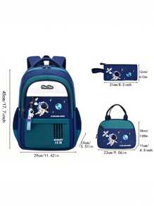 3 件套宇航员印花背包套装，大容量多隔层设计，拉链开合，可调节透气肩带，防滑背垫，适合初中和高中学生，男女通用背包，返校礼物