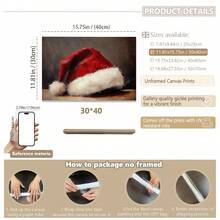 1 pieza, Arte de pared de lienzo, Decoración de pared enmarcada, Gorro de Papá Noel vintage, Pintura al óleo de Papá Noel vintage, Impresión en lienzo de gorro de Papá Noel clásico, Póster de Papá Noel, Arte de pared navideño, Decoraciones navideñas, Póster navideño, Decoración de pared minimalista de invierno