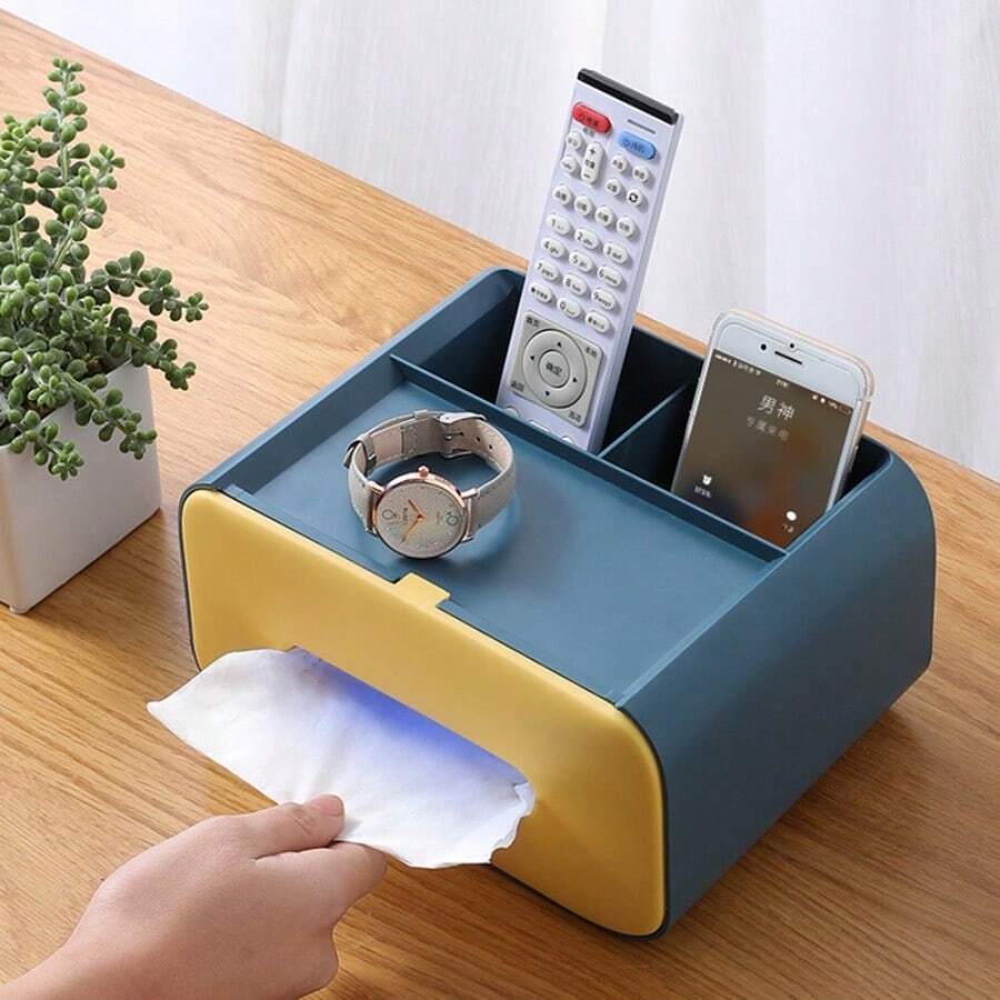 Creative Plastic Multifunctional Tissue Box Remote Control Storage Tissue Box Dust-Proof Tissue Canister Desktop Storage Box - Multicolor - Ver 1