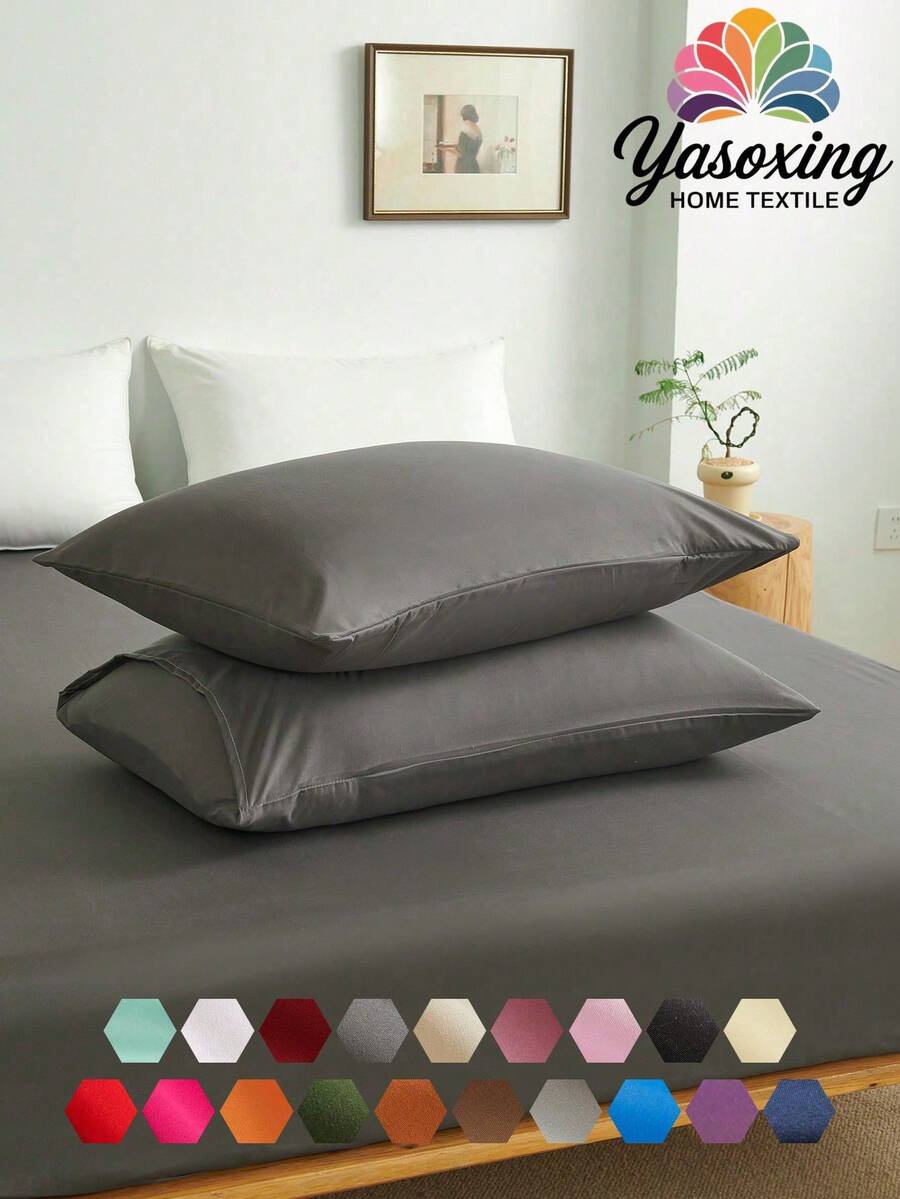 2 件深灰色超柔软素色枕套轻质床上用品信封封口纯色床枕套,适用于卧室宿舍床上用品返校床上用品 - 深灰色 - 查看 1