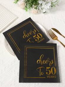 16 件男女 50 岁生日餐巾、50 岁生日派对一次性餐具、50 岁生日装饰生日餐具、50 岁生日礼物、生日房间装饰、周年派对用品、50 岁生日快乐 - 黑金50歲 - 查看 1