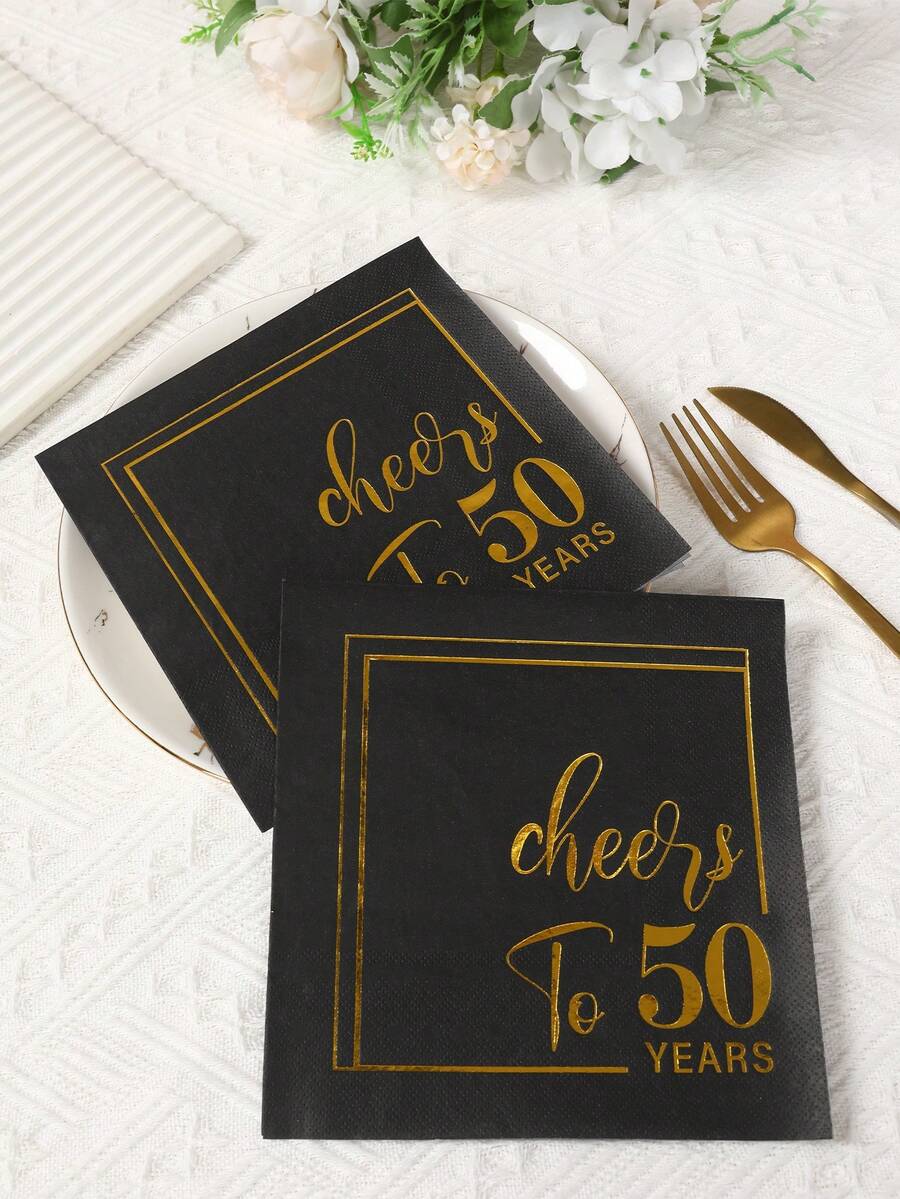 16 件男女 50 岁生日餐巾、50 岁生日派对一次性餐具、50 岁生日装饰生日餐具、50 岁生日礼物、生日房间装饰、周年派对用品、50 岁生日快乐 - 黑金50歲 - 查看 1