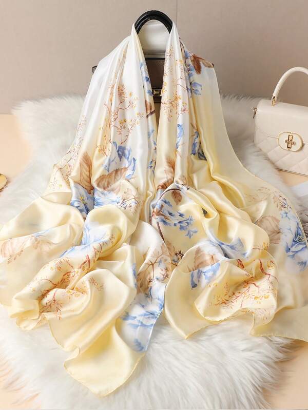 1pc Floral Print Scarf, Elegant Outdoor Sun Protection Romantic Style, Suitable For Outdoor Travel, Can Be Used As Headband, Hair Tie, Hair Hoop, Ideal For Self-Decoration