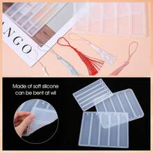 3pcs Silicone Bookmark Mold Set, Resin Bookmark Mold, Small & Medium Rectangle Bookmark Molds For Making Decorations With Epoxy Resin, Resin, Gypsum (Includes 16pcs Tassels) - White - View 6