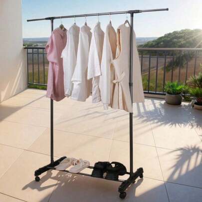 1pc Single Rod Clothes Hanger, Multi-Functional Garment Hanger For Hanging And Displaying Clothes, Portable Clothes Rack, Storage Hanger, Home Decor For Bedroom, Balcony Drying Rack, Space-Saving Freestanding Hanger - Easy To Assemble, Suitable For Indoor/Outdoor Balcony Laundry Rack