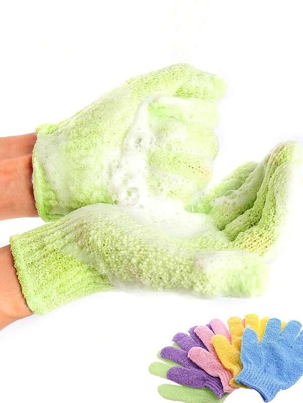 20/1 件可重复使用去角质手套，双面磨砂手套，适用于淋浴、身体磨砂、水疗、按摩、涤纶去角质手套（颜色随机）