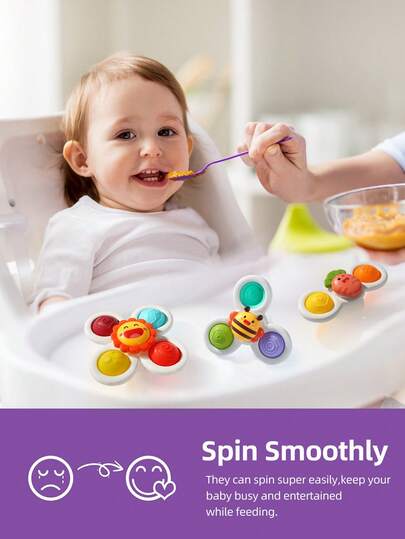 Baby Suction Cup Spinner Toy, Educational Early Learning Rattle Gyro, High Chair Bath Water Play Soothing Toy, Christmas Halloween Thanksgiving Children Holiday Gift (Random Accessory Color)