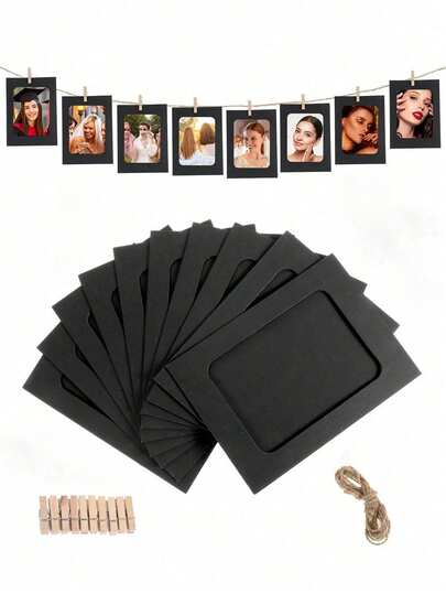 Paper Picture Frames, Cardboard Photo Frames DIY Clip Photo Holders Hanging Photo Display Banner, Paper Photo Banner, Hanging Photo Wall For Wedding, Anniversary, Birthday, Holiday Parties, Home Decor, Desktop DIY Decoration, Home, Classroom, Office, Wedding, And Wall Decor (With Clips And Twine)