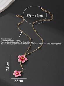 1 Dây chuyền mặt hoa 5 cánh màu hồng nhuộm loang thủ công dành cho nữ (Không có hộp quà. Do cắt thủ công, số lượng chuỗi hạt là ngẫu nhiên nhưng có chiều dài cố định, không ảnh hưởng đến hiệu ứng đeo cuối cùng) - Hồng - Xem 5