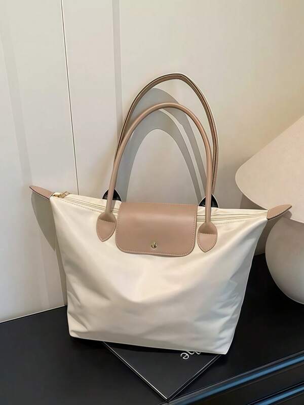 1-delige eenvoudige, veelzijdige, casual, effen kleur, grote rits, grote capaciteit schoudertas voor dames, geschikt voor winkelen, vakantie, werk, woon-werkverkeer, modieuze schoudertas voor dames, tas met rits en handvat aan de bovenkant, waterdichte schoudertas, dumplingtas, okseltas, nylon tas, opvouwbare studententas, voor reizen, school en kantoor.