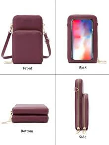 MIYIN 字母图案拉链触屏手机钱包 女士钱包 手拿包 秋季腕包 - 酒紅色 - 查看 6