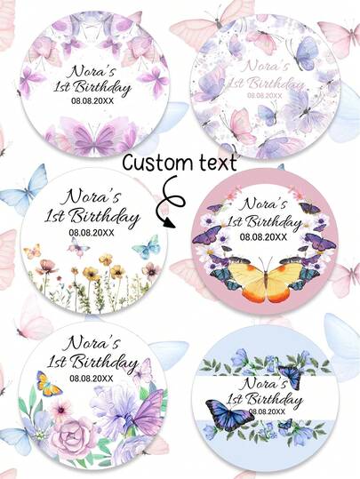 UNICCUT Customized Butterfly Party Stickers Labels With Text, Suitable For Baby Gifts, Girls, Anniversary, Birthday Decoration