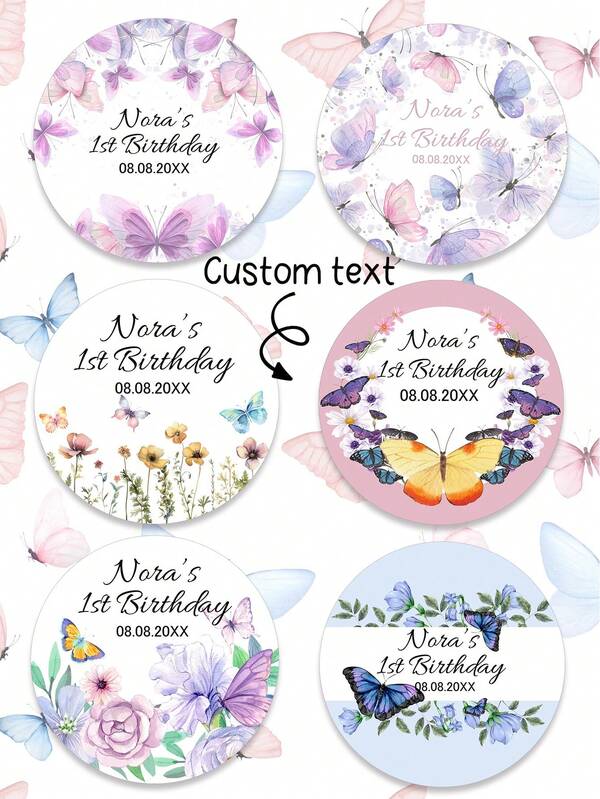 UNICCUT Customized Butterfly Party Stickers Labels With Text, Suitable For Baby Gifts, Girls, Anniversary, Birthday Decoration