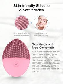 矽膠潔面刷，可清潔和去角質，防水電動潔面刷，臉部磨砂洗臉刷，臉部清潔刷，臉部磨砂刷 - 粉色 - 查看 6