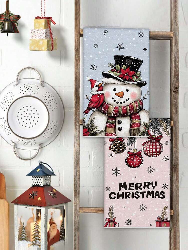 40*60cm圣诞洗碗巾粉色背景松枝装饰图案北欧风格厨房巾圣诞主题餐厅装饰清洁布 - 彩色 - 查看 2