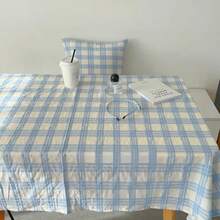 1 块经典艺术蓝色格子桌布，适合派对、聚会、家居装饰 - 藍色 - 查看 3