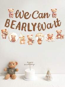 1 Set Brown Bear Baby Shower Party Decorations Hanging Banner, Cute Brown Bear Pattern Gender Reveal Party Background Decor Hanging Streamer Banner, "We Can't Wait" Decor, Baby Christening Party Decorations Banner, Newborn Welcome Party Room Hanging Decor Banner, Baby Shower Party Decorations, Baby Shower Party Favors, Gender Reveal Decorations - Brown Bear - View 7