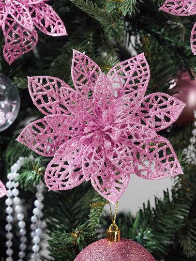 20/10/1 Stück glänzende Poinsettia Weihnachtsbaum Ornamente mit Clips, Winter Feiertags Dekoration, künstliche Blumen, geeignet für Weihnachten/Feiertage/Jahreszeiten/Hochzeit/Party Hintergrund (Rosa)