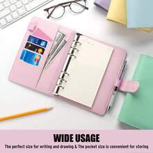 Sooez A5 Notebook Binder, 6 Ring Planner With Stylish Design, Loose Leaf Personal Organizer Cover With Magnetic Buckle Closure, PU Leather Binder For Women With Macaron Colors (Navy Blue)-199606 - Lavender - 查看 7