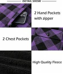 Mens Flannel Hooded Jacket Sherpa Lined Zip Up Hoodies For Men Plaid Shirt Jackets Warm Thick Fleece Coat With Pocket
