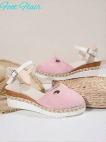 Foot Flair Women Plus Size Color-Block Strap Backless Flat Rope-Sole Sandals, Beach Resort Style, Summer New Lightweight Thick-Sole Roman Sandals - Pink - View 8