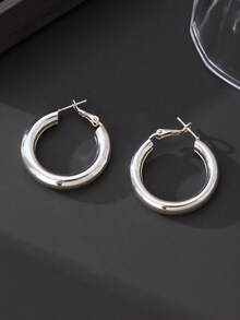 1 Pair Women's Elegant Minimalist Silver Geometric Circle Open Hoop Earrings - Silver - View 4