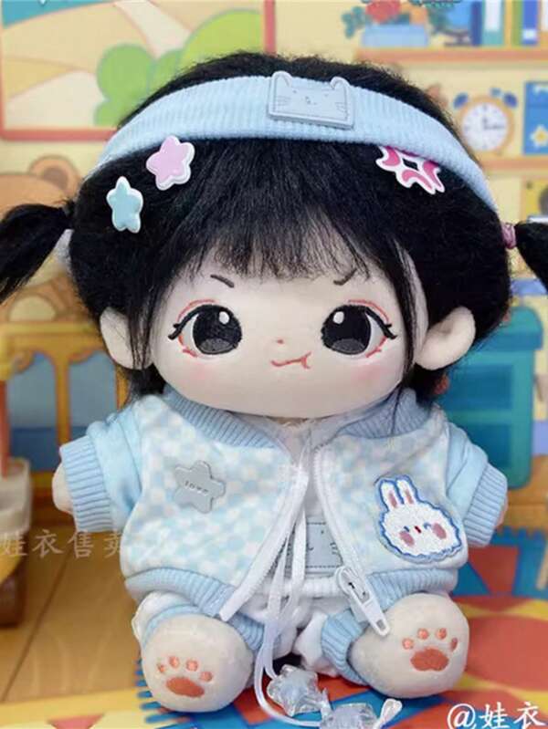 Un conjunto de chaqueta adecuado para productos con un tamaño de 20 cm, apto tanto para personas de peso normal como con sobrepeso, que incluye sudaderas con capucha, chaquetas y pantalones con diseño de conejo con olas