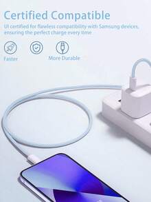 支援 60W~18W Type-C 轉 USB-C 手機快充線（3.3/6.6/10-Ft 尼龍編織線）相容 iPhone 17/16/15/Pro/Pro Max USB-C 快充數據線 - 藍色 - 查看 4