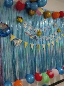 1/2 Stück 1*2m Saphirblauer Glitzer Plastik Pailletten Vorhang, metallische Fransenborte glänzendes Band Dekoration für Party, Karneval Fenstervorhang