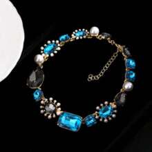 Set da sposa da donna, collana con strass blu, goccia di cristallo, fiore, collana personalizzata, gioielli per feste di ballo, gioielli per costumi di Halloween