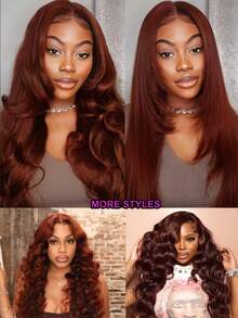 假发 预剪 预漂白 结 预拔 13X4 预全真人发蕾丝前假发 红棕色波浪蕾丝前假发 佩戴 Go Wig 女士假发 Unice Hair - S33 - 查看 8