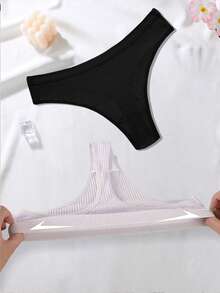5条/包 女士性感高弹无缝丁字裤，柔软纯色低腰内裤，简约内衣 - 彩色 - 查看 6