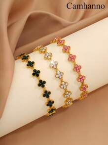 Camhanno 1 Pc Elegant And Exquisite Stainless Steel Bracelet, Creatively Designed With Four Leaf Flowers, Perfect Holiday Gift