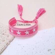 1 pieza Brazalete trenzado con decoración de estrella hecho a mano, diseño de bordado creativo, adecuado para fiestas, playa, viajes, regalo para amigos, familia, compañeros de clase - Rosa - Ver 4