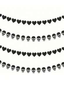 1 Set Gothic Schwarze Herzförmige Totenkopf Girlande Wimpel, Schwarze Filz Herzförmige Dreieck Wimpel, Halloween Totenkopf Wimpel, Geeignet für Gothic Geburtstagsparty Dekoration - Halloween Heimdekoration, Raumdekoration, Feiertags Heimdekoration und Party Hintergrund, Themenparty Dekoration - Verschiedenfarbig - Übersicht 2